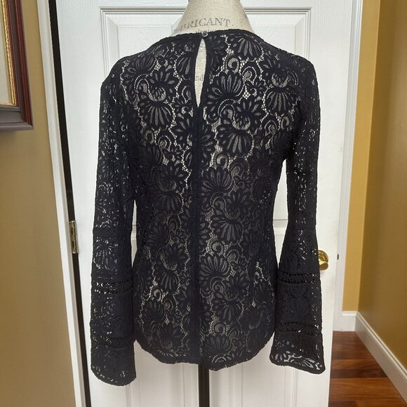 LOFT LACE, BELL-SLEEVED TOP:PREOWNED NAVY SMALL - Picture 3 of 9